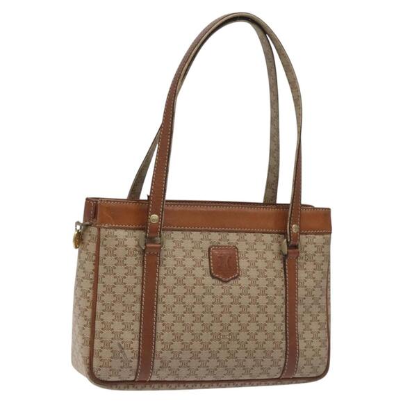 CELINE Macadam Canvas Hand Bag Beige Gold - Picture 1 of 13